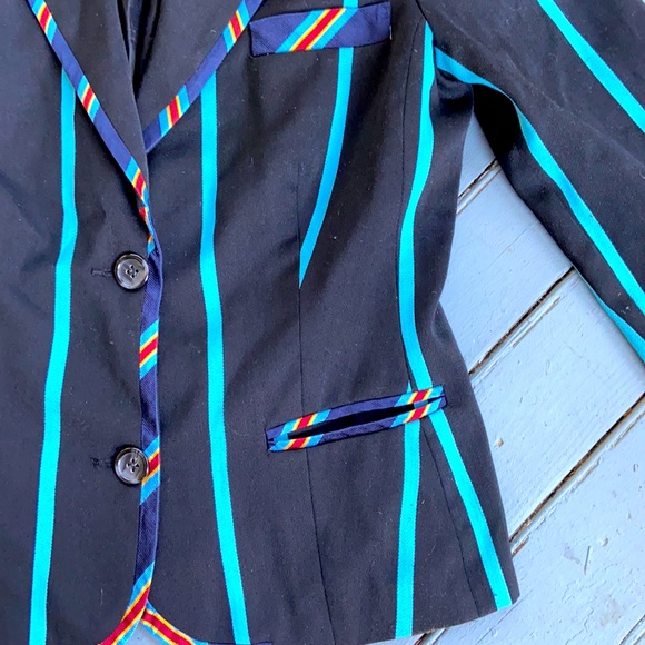 VTG Cynthia Rowley Black & Blue Striped Jacket 10 - Picture 3 of 5